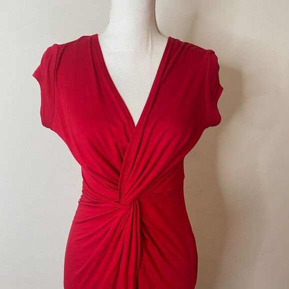Sabora Crimson Red Sexy Deep-V Twist Front Cap Sleeve Bodycon Maxi Dress Medium - Picture 4 of 10